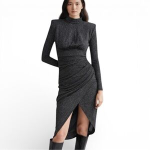 & Other Stories Black Glitter Midi Dress 4 Long Sleeve Party Whimsigoth Grunge